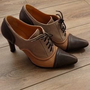 MaxMara Lace Up Patchwork Cap Toe Heels